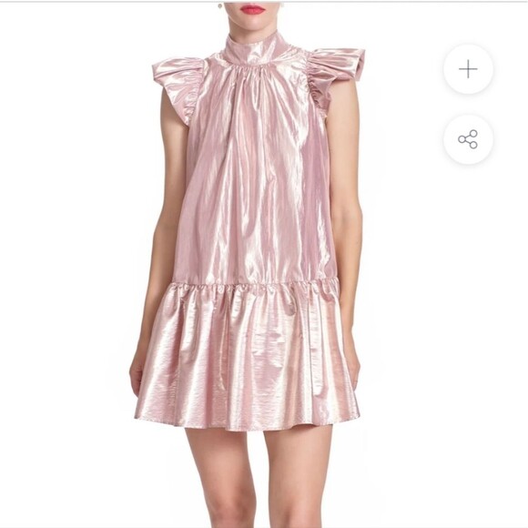 Corey Lynn Calter Dress Pink Metallic Roanne Mini Ruffle Sz M - Picture 2 of 12